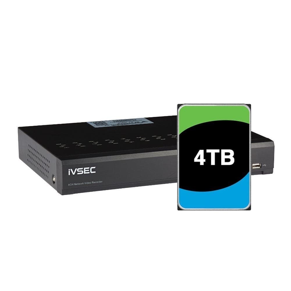 iVSEC | NR308XD-4TB | 8 Channel NVR, 12MP, 8 PoE Ports, 1 Bay, H265, 4K HDMI, IVS | With Pre-installed 4TB SkyHawk Surveillance HDD